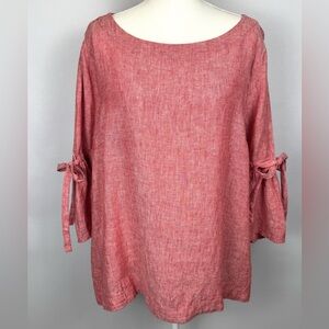 Charter Club Red Chambray Linen Tunic Blouse Bell Sleeves Size XXL Summer Spring